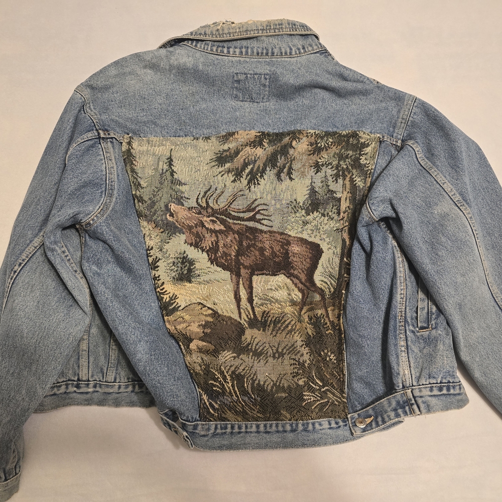 Bugle Boy Blue and Brown Bomber Jacket with Nature Artwork